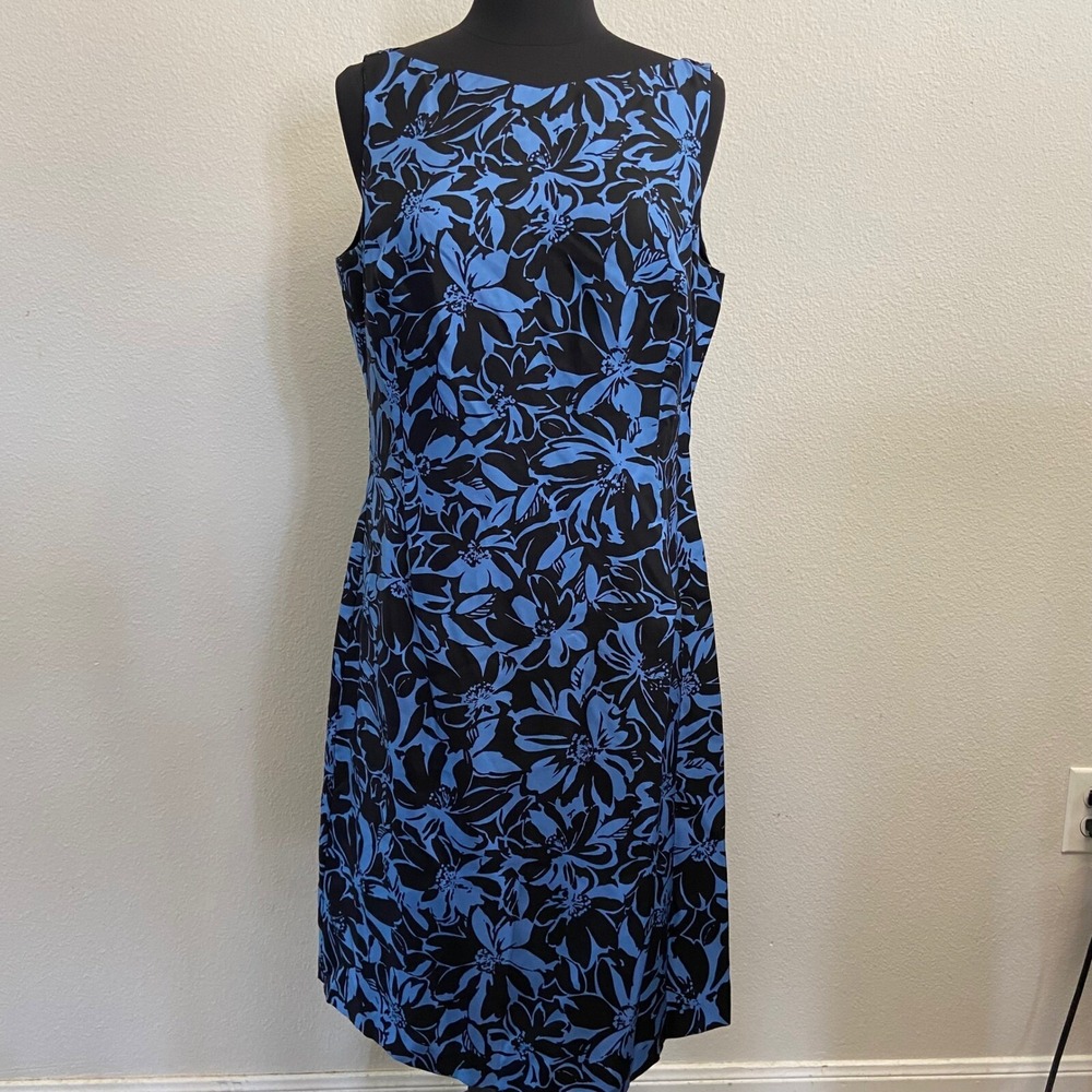 Ann Taylor Womens Silk Floral Print Sleeveless Sheath Dress Career Party Blue 10